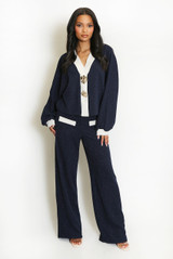 Lurex Contrast Cardigan And Trouser Set