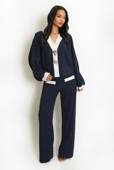 Lurex Contrast Cardigan And Trouser Set