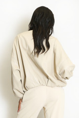 Collarless PU Bomber Jacket