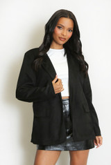 Faux Suede Single Button Blazer