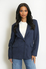 Faux Suede Single Button Blazer