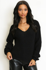 Black Basic V Neck Jumper