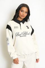 Slogan Contrast Collar Top