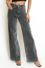 Front Seam Wide Leg Denim Jeans