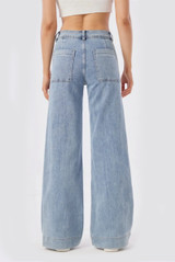 Front Seam Wide Leg Denim Jeans