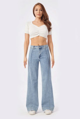 Front Seam Wide Leg Denim Jeans