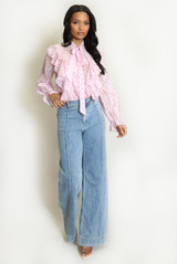 Front Seam Wide Leg Denim Jeans
