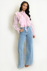 Front Seam Wide Leg Denim Jeans