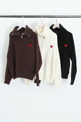 Half Zip Funnel Neck Wool Jumper