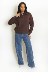 Half Zip Funnel Neck Wool Jumper