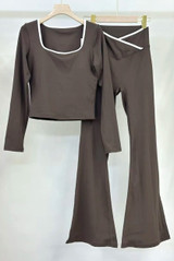 Contrast Edge Square Neck Top and Flare Hem Trouser Set