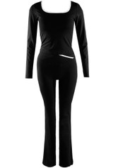 Contrast Edge Square Neck Top and Flare Hem Trouser Set