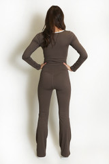 Contrast Edge Square Neck Top and Flare Hem Trouser Set