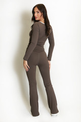Contrast Edge Square Neck Top and Flare Hem Trouser Set