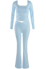 Contrast Edge Square Neck Top and Flare Hem Trouser Set