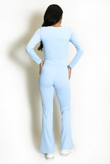 Contrast Edge Square Neck Top and Flare Hem Trouser Set