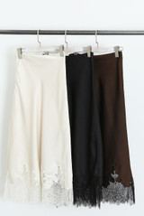 Satin Lace Hem Midi Skirt