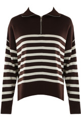 Brown Striped Half Zip Jumper