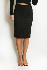 Suede Side Zip Up Midi Skirt