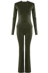 Zip Front Gym Jacket  And Flare Trouser Set