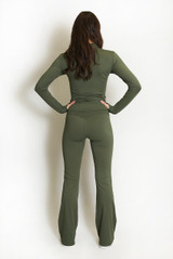 Zip Front Gym Jacket  And Flare Trouser Set