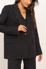 Pinstripe Single Button Blazer