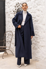 Pinstripe Wool Duster Coat
