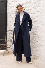 Pinstripe Wool Duster Coat