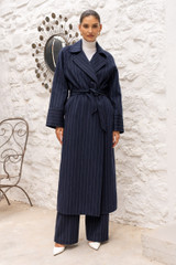 Pinstripe Wool Duster Coat