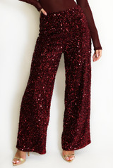 Sequin High Waisted Wide Leg Trouser