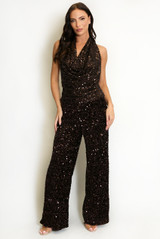 Sequin High Waisted Wide Leg Trouser