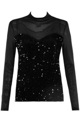Mesh Sequin Long Sleeve Top