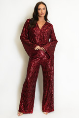 Striped Sequin Wide Leg Trouser