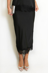 Lace Hem Satin Skirt
