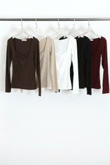 Square Neck Long Sleeve Basic Top 