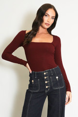 Square Neck Long Sleeve Basic Top 