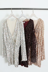 Fluted Sleeve Sequin Wrap Dress