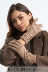 Bar Detail Faux Suede Gloves 