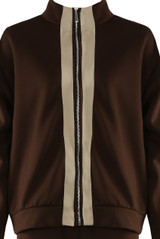 Contrast Lining Zipper and Wide Trousers Set