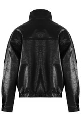 Faux Leather Zip Up Bomber Jacket