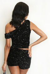 Sequin One Shoulder Crop Top