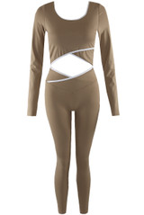 Contrast Edge Overlap Hem Top and Leggings Set Contrast Edge Overlap Hem Top and Leggings Set
