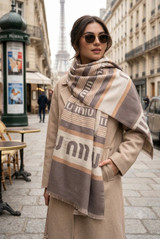 Designer Inspired M Print Wool Blend Scarf