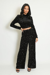 Sequin Long Sleeve Crop Top