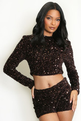 Sequin Long Sleeve Crop Top