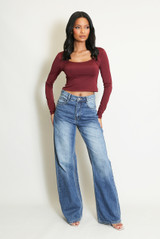 Denim Blue New York Embroidered Boyfriend Jeans