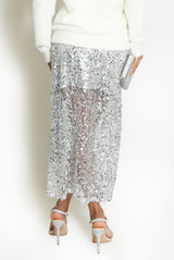 Sequin Mesh Hem Midi Skirt