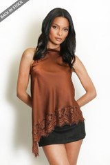 Satin Asymmetric Lace Hem Top