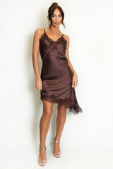 Satin Lace Asymmetric Hem Dress