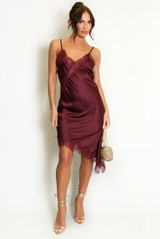Satin Lace Asymmetric Hem Dress